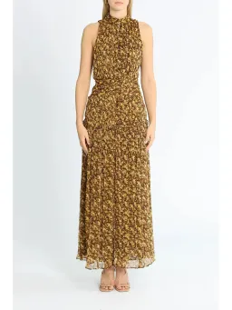 Shona Joy Carmela Sleeveless Midi Dress Khaki Print Size AU 14 for rent on The Volte - image 1