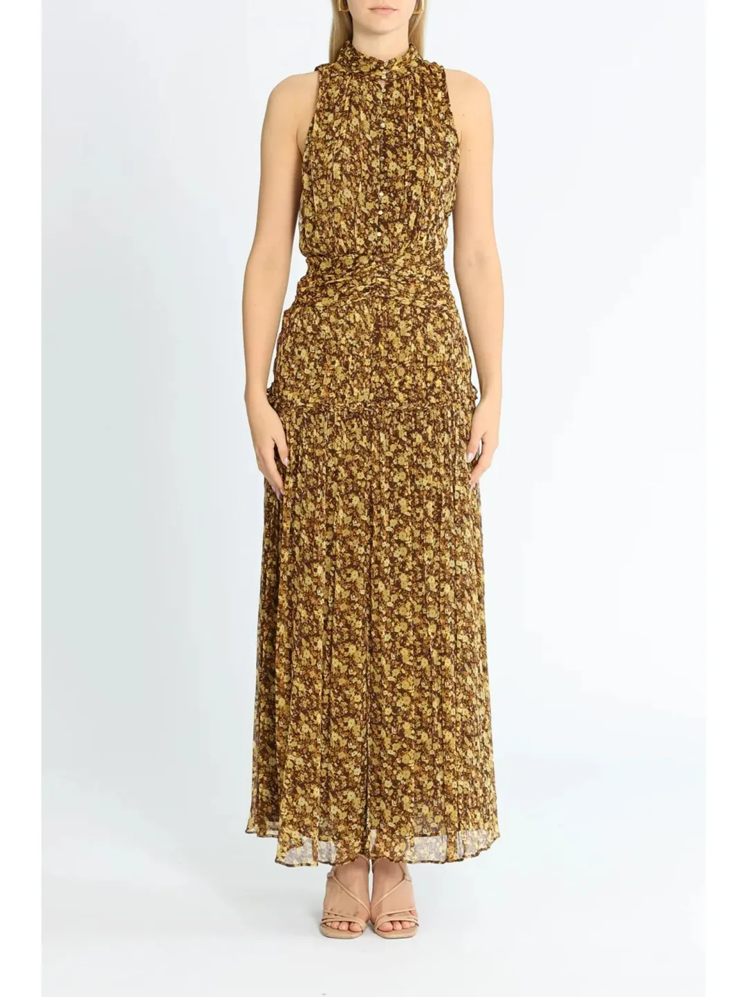 Shona Joy Carmela Sleeveless Midi Dress Khaki Print Size AU 6 for rent on The Volte - main image