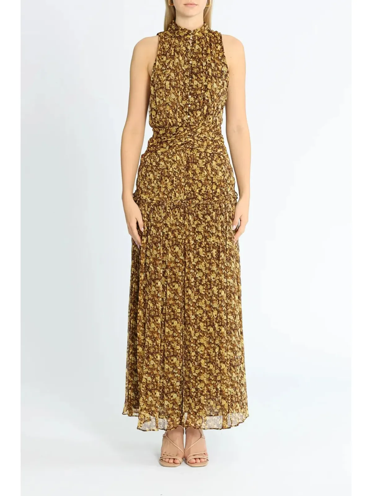 Shona Joy Carmela Sleeveless Midi Dress Khaki Print Size AU 6 for rent on The Volte - main image