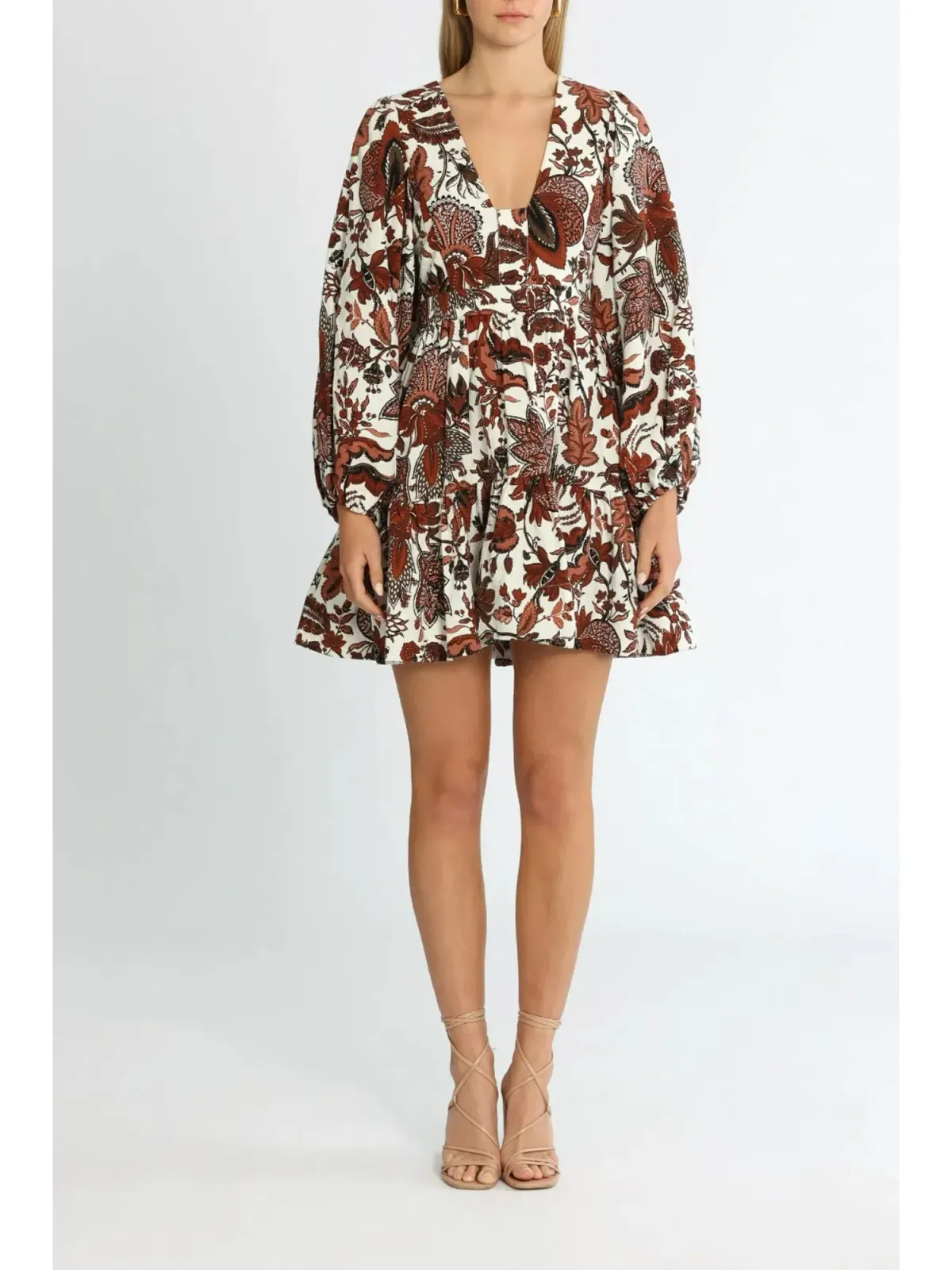 Shona Joy Catalina Plunged Balloon Sleeve Mini Dress in Multi Size AU 8 for rent on The Volte - main image