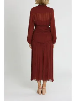 Shona Joy Safira Button Up Ruched Midi Dress in Sangria Size AU 10 for rent on The Volte - image 3