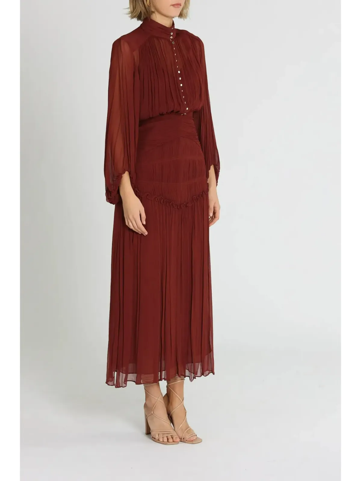 Shona Joy Safira Button Up Ruched Midi Dress in Sangria Size AU 10 - Image 2