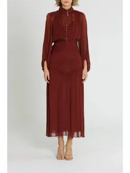 Shona Joy Safira Button Up Ruched Midi Dress in Sangria Size AU 10 for rent on The Volte - image 1