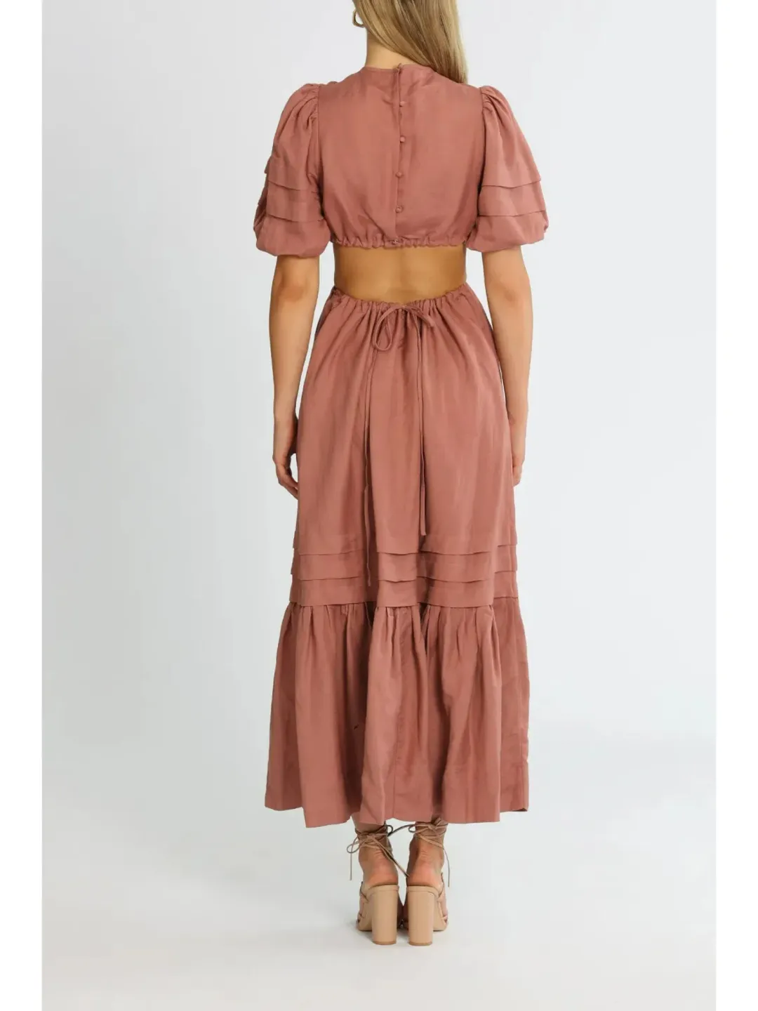 Shona Joy Vega Cut Out Open Back Midi Dress in Rose Size AU 6 for rent on The Volte - main image
