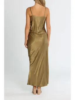 Shona Joy Thalia Bias Ruched Midi Dress in Cumin Size AU 6 for rent on The Volte - image 3