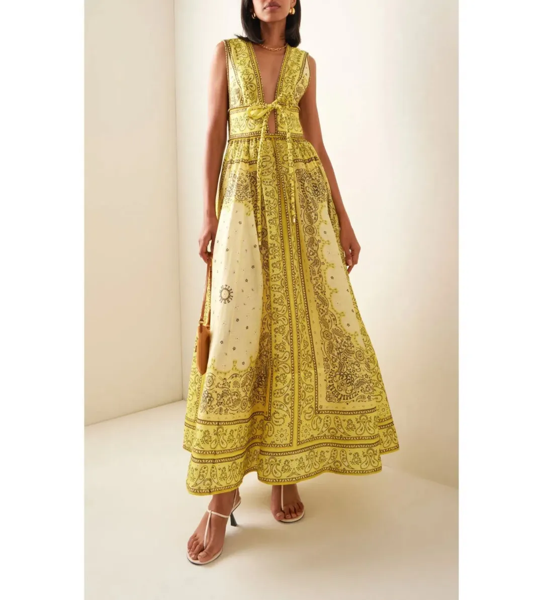 Zimmermann Matchmaker Bow Long Dress in Yellow Bandana Size 2/ AU 12 for rent on The Volte - main image
