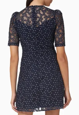 Sandro Lucianita Embellished Lace Mini Dress Midnight Blue Size 8 for rent on The Volte - image 4