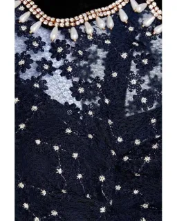 Sandro Lucianita Embellished Lace Mini Dress Midnight Blue Size 8 for rent on The Volte - image 6