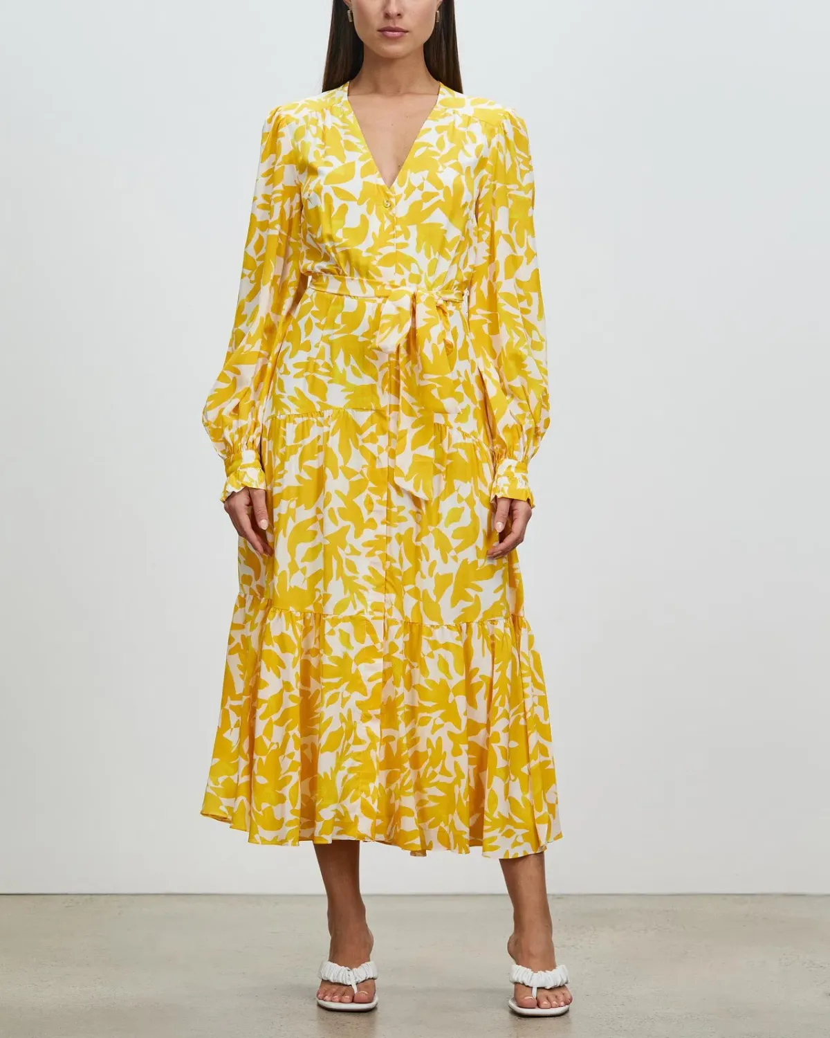 Rebecca Vallance Limoncello Long Sleeve Midi Dress Yellow Size 10 for rent on The Volte - main image