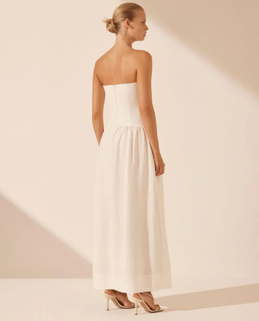 Shona Joy Blanc Linen Strapless Panelled Maxi Dress Ivory Size 8 for rent on The Volte - main image