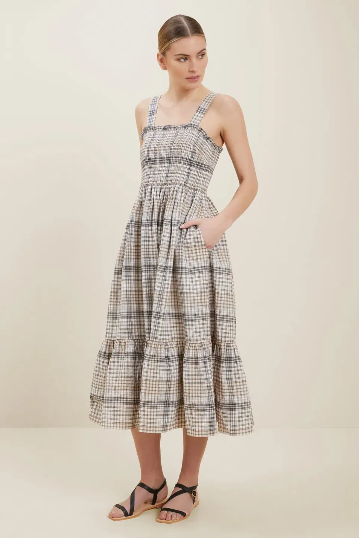 Seed Heritage Textured Check Midi Dress Print Size 10 - Image 2