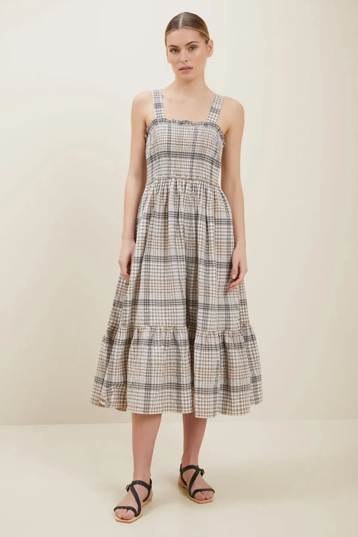 Seed Heritage Textured Check Midi Dress Print Size 10 - Image 1