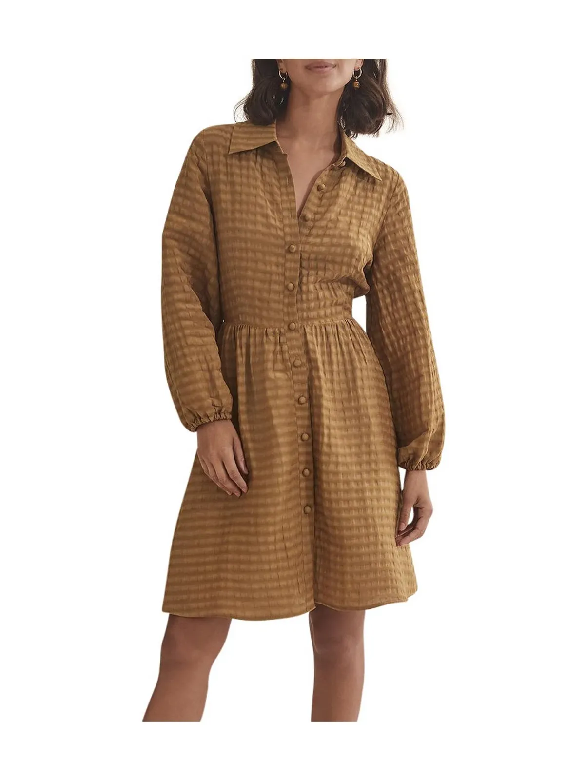 Country Road Puff Sleeve Mini Dress Brown Size 10 - Image 2