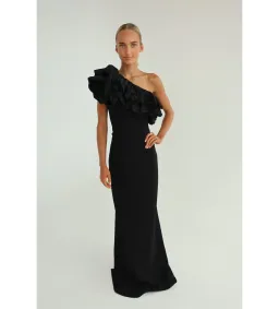 Rebecca Vallance Chloe One-Shoulder Taffeta-Trimmed Stretch Gown Black Size 6 for rent on The Volte - image 3