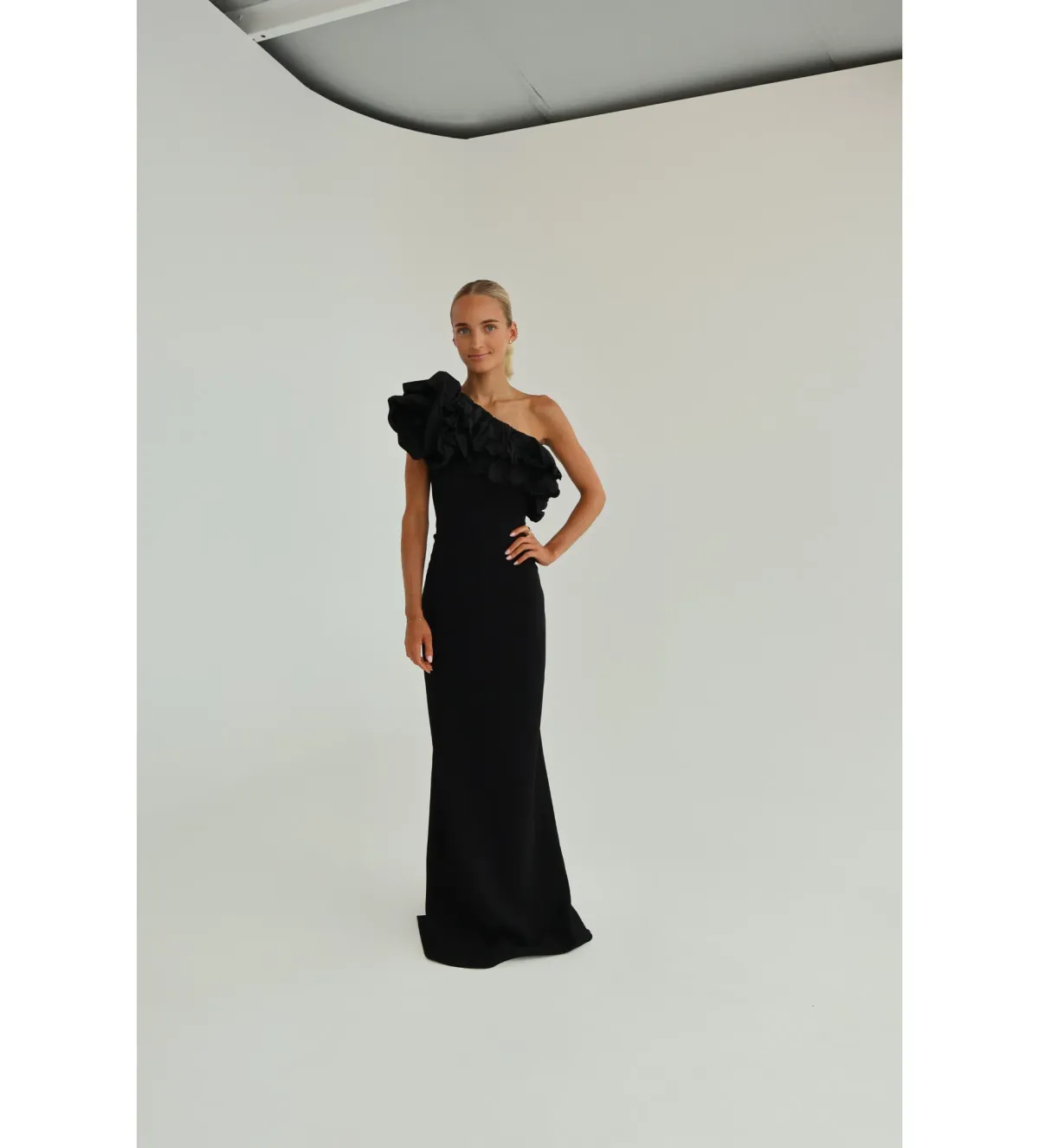 Rebecca Vallance Chloe One-Shoulder Taffeta-Trimmed Stretch Gown Black Size 6 - Image 4