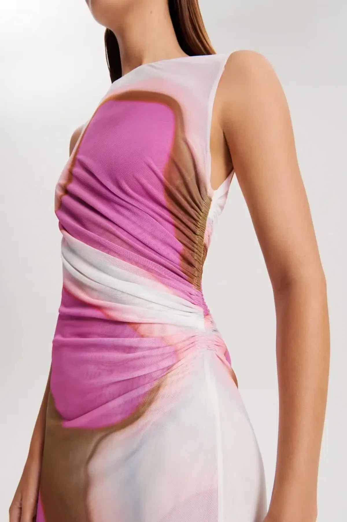 Scanlan Theodore Italian Watercolour Dress Pink Tan Size 8 - Image 4