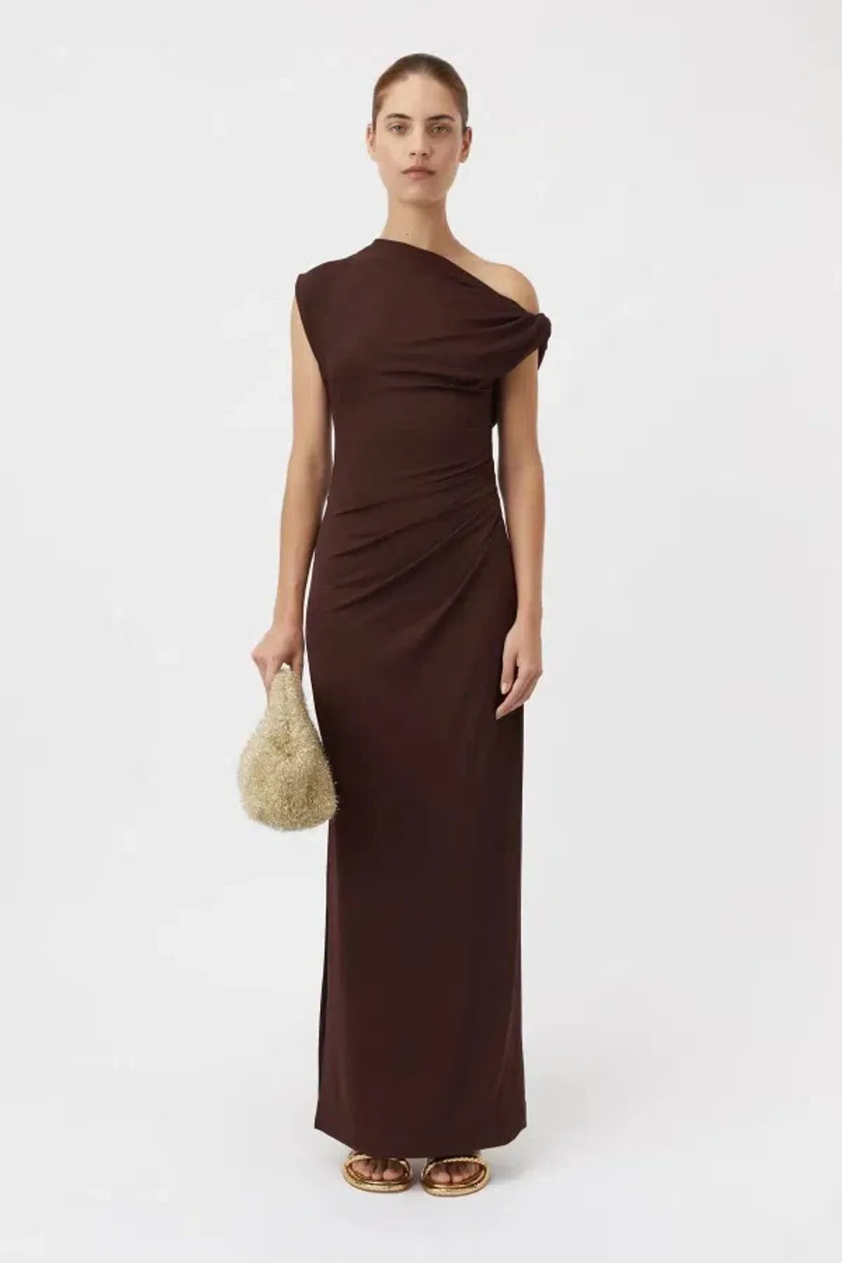 Camilla and Marc Annalise Draped Maxi Dress in Chocolate Brown Size 10 for rent on The Volte - main image