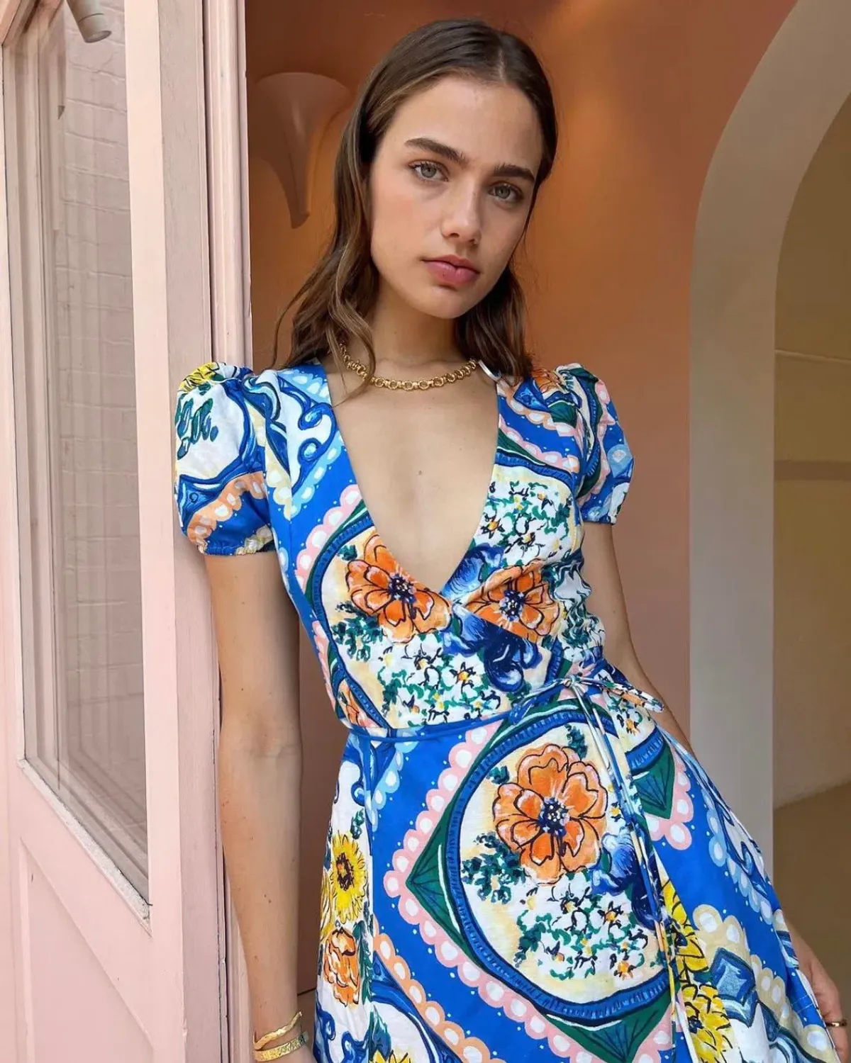 By Nicola Havana Wrap Mini Dress In Azure Floral Size 10 for rent on The Volte - main image