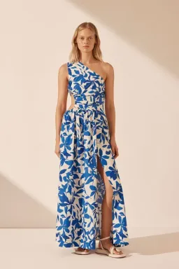 Shona Joy Bleue Asymmetrical Cut Out Maxi Dress Blue Floral Print Size 12 for rent on The Volte - image 7