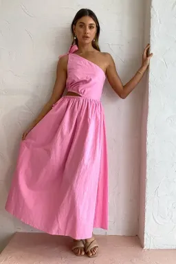 By Nicola Gabriella One Shoulder Midi Dress In Pink Grapefruit Size 12 for rent on The Volte - image 6