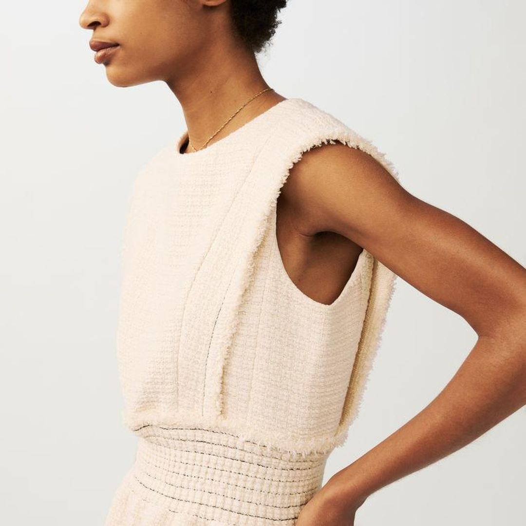 Maje Rosay Sleeveless Tweed Dress Cream Size 2 for rent on The Volte - main image