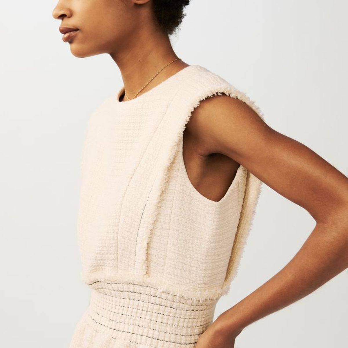 Maje Rosay Sleeveless Tweed Dress Cream Size 2 - Image 2