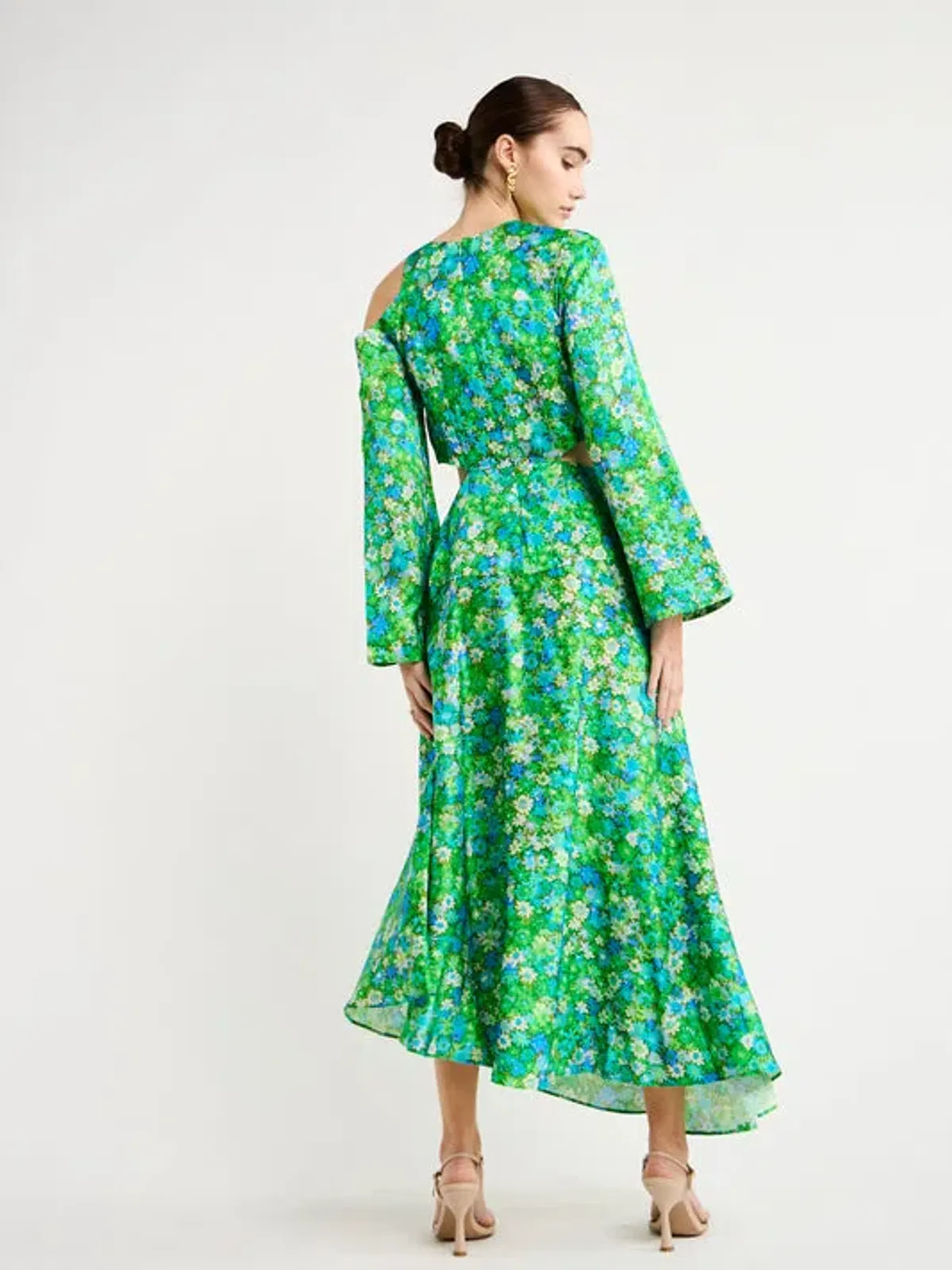 Alemais Cassandra Cut Out Midi Dress Green Floral Size AU 4 - Image 3
