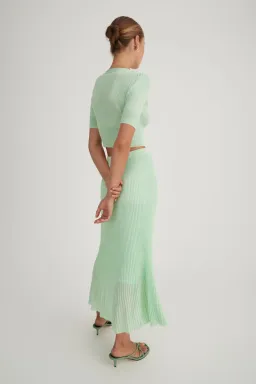 Hansen & Gretel Bernie Knit Cardigan and Midi Skirt Set Melon Size S / AU 8 for rent on The Volte - image 3