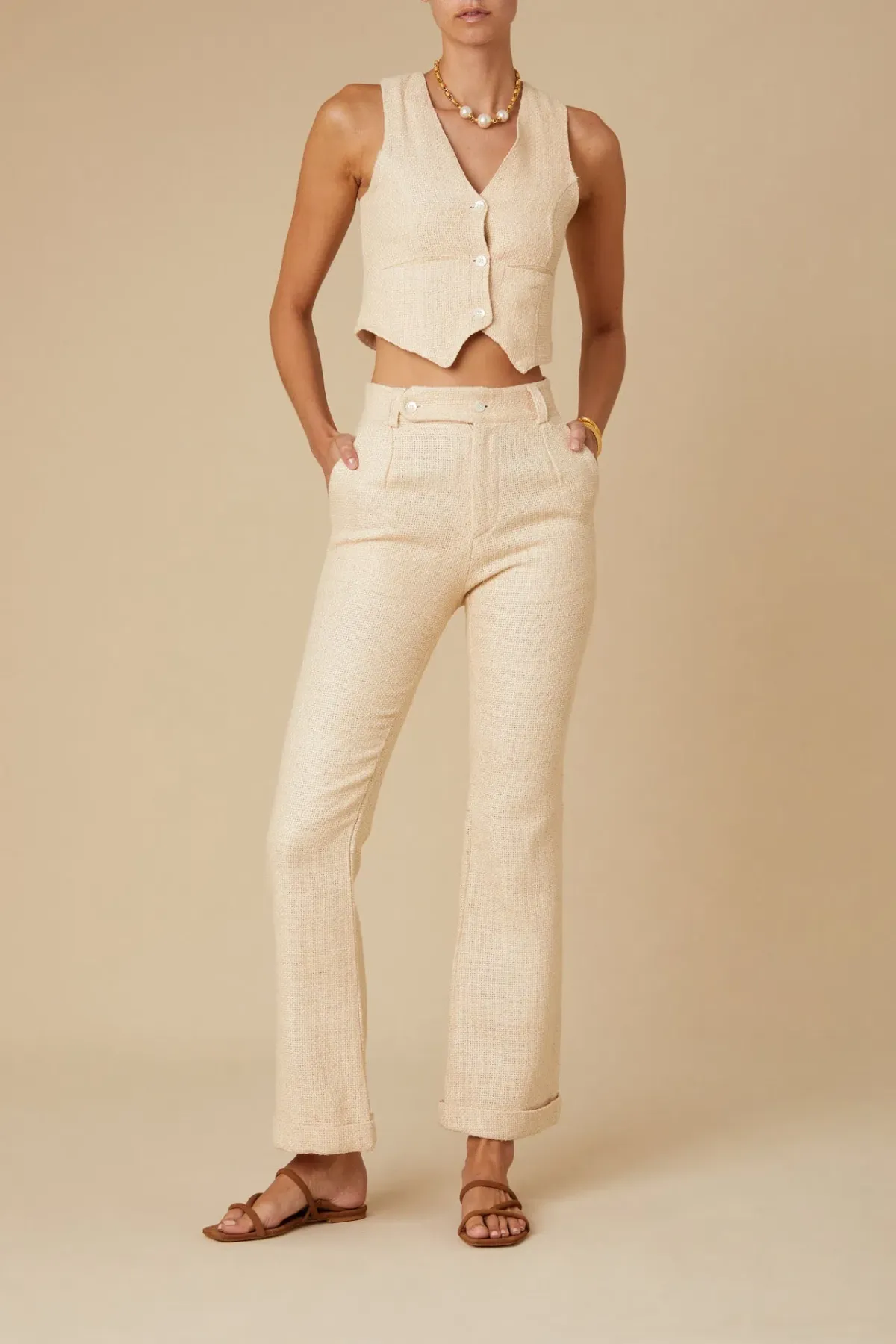 Savannah Morrow Kate Vest and Pant Suit Set Shell Size S / AU 8 - Image 1
