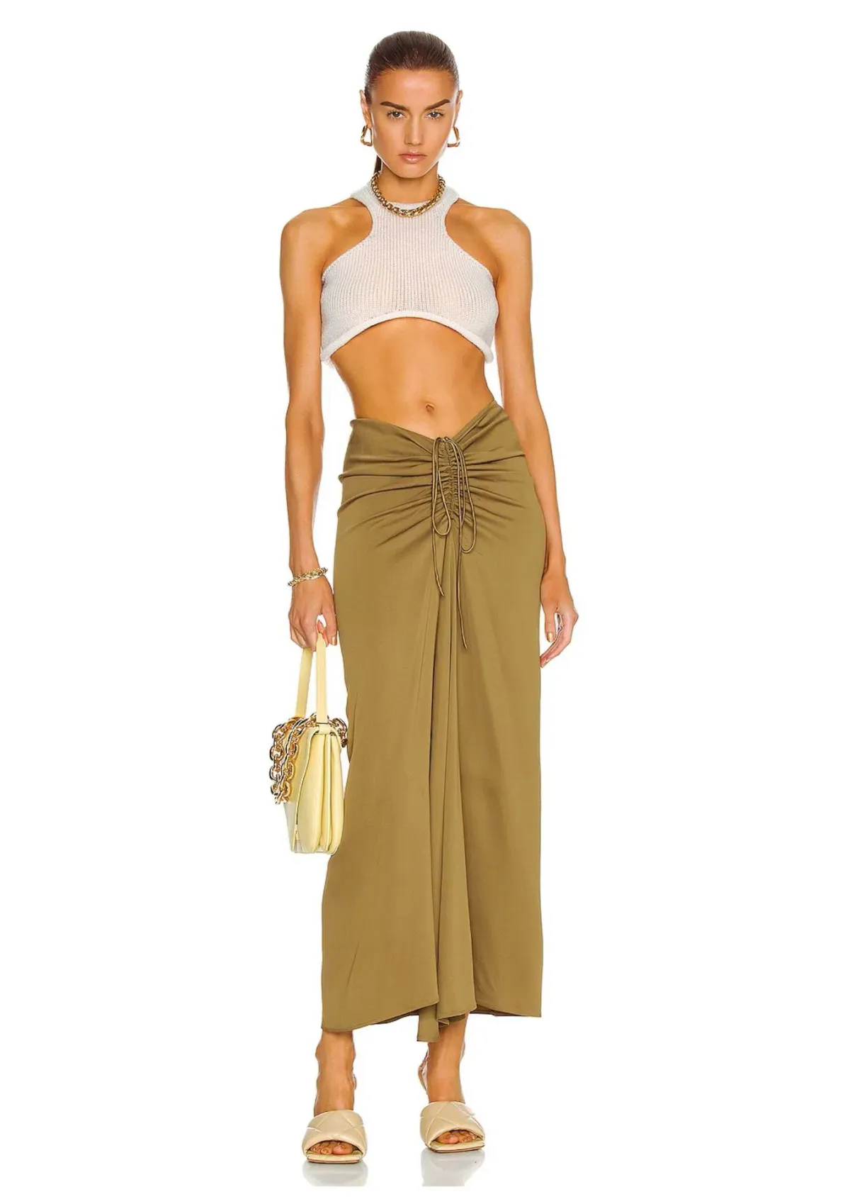Christopher Esber Ruched Skirt Olive Green Size 6 for rent on The Volte - main image