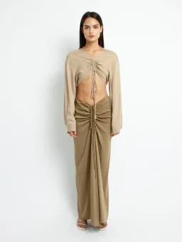Christopher Esber Ruched Skirt Olive Green Size 6 for rent on The Volte - image 3
