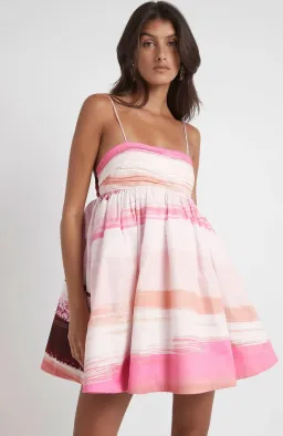 Aje Kasbah Sunset Stripe Ruched Bow Back Mini Dress Pink Print Size 4 for rent on The Volte - image 4