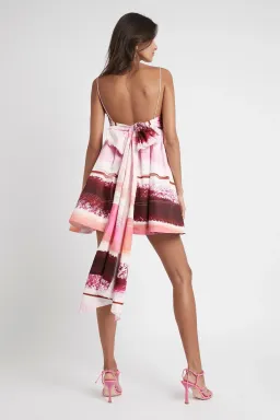 Aje Kasbah Sunset Stripe Ruched Bow Back Mini Dress Pink Print Size 4 for rent on The Volte - image 5