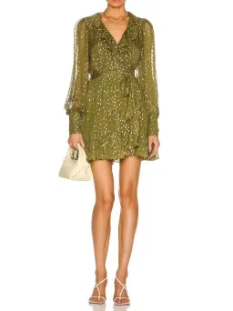 Zimmerman Silk & Lurex Wrap Mini Dress Green Size 0 / AU 8 for rent on The Volte - image 1