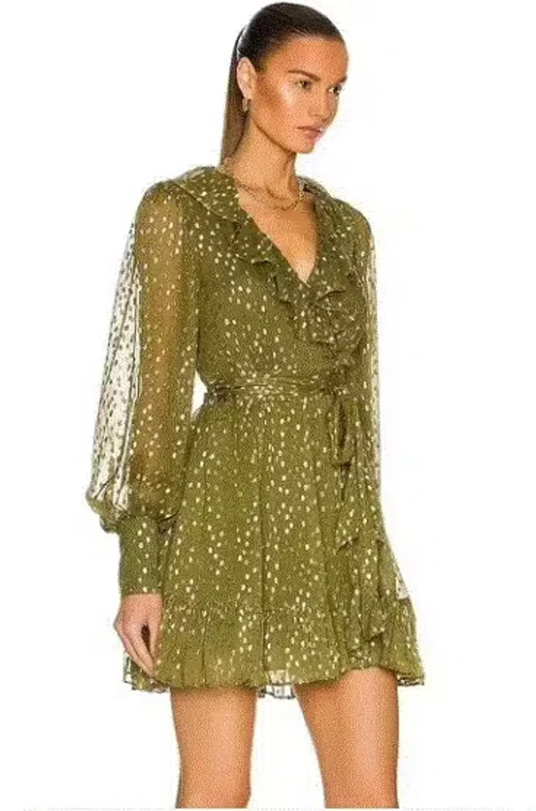 Zimmerman Silk & Lurex Wrap Mini Dress Green Size 0 / AU 8 for rent on The Volte - main image