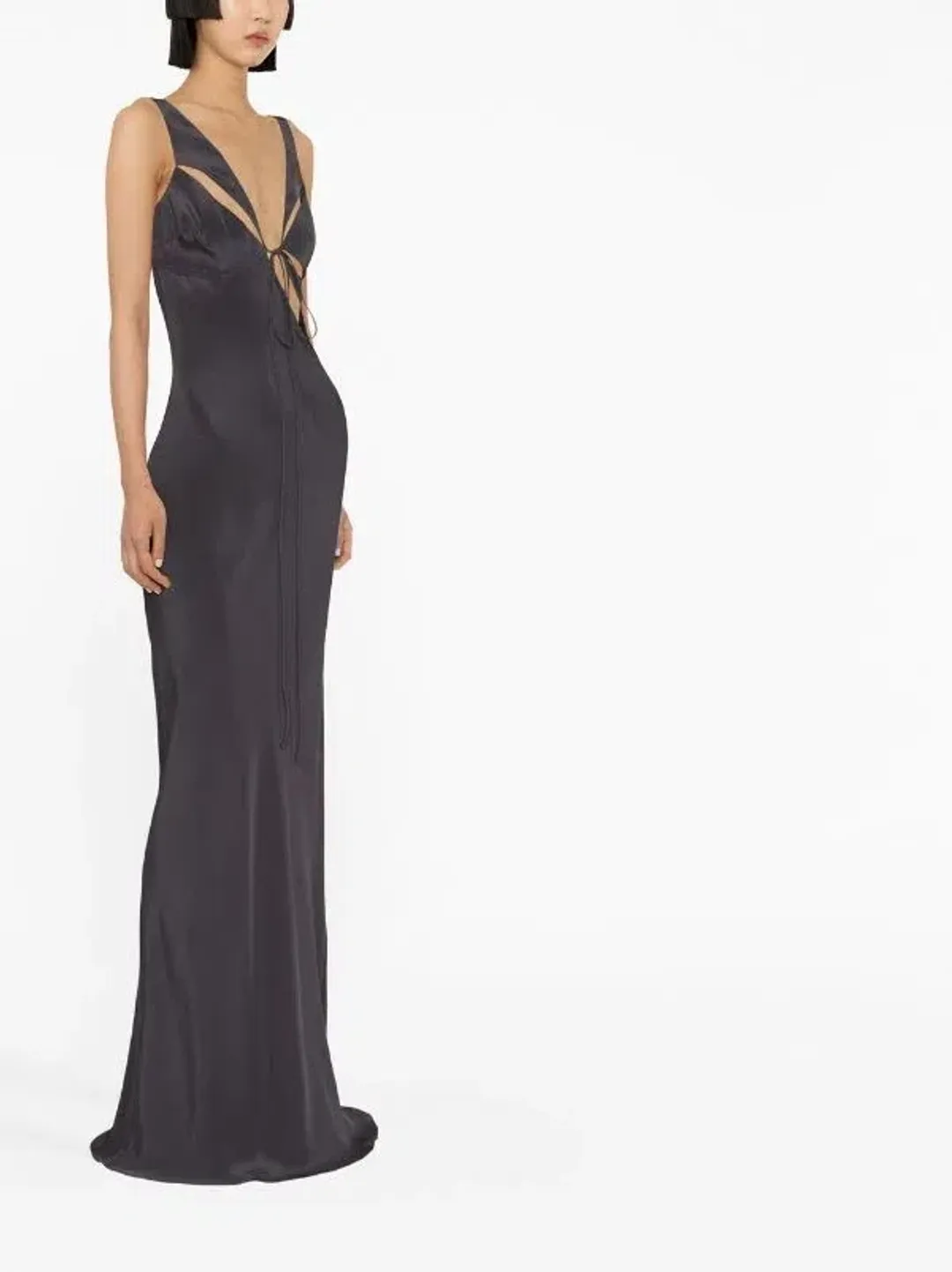 Christopher Esber V Neck Sleeveless Dress Charcoal Grey Size 10 for rent on The Volte - main image