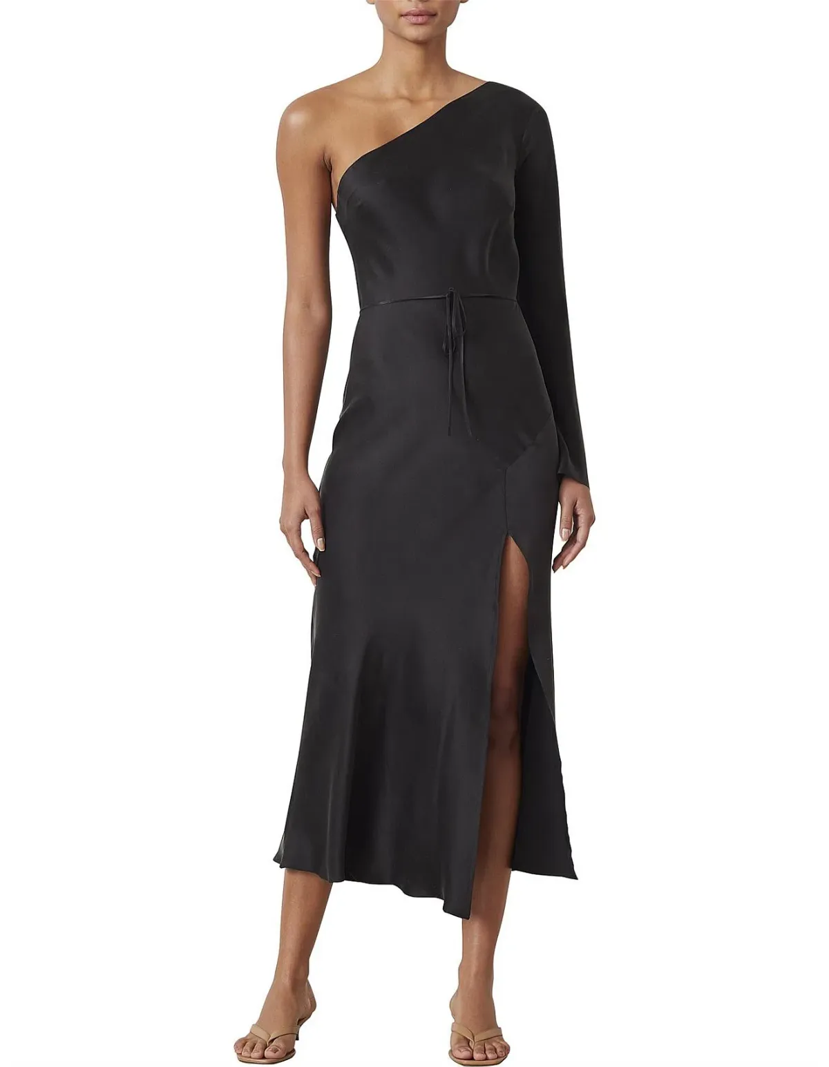 Bec & Bridge Classic Silk Asym Midi Dress Black Size 10 for rent on The Volte - main image