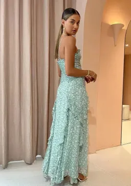 Shona Joy Aurore Ruched Frill Maxi Dress Green Floral - Size 10 for rent on The Volte - image 3