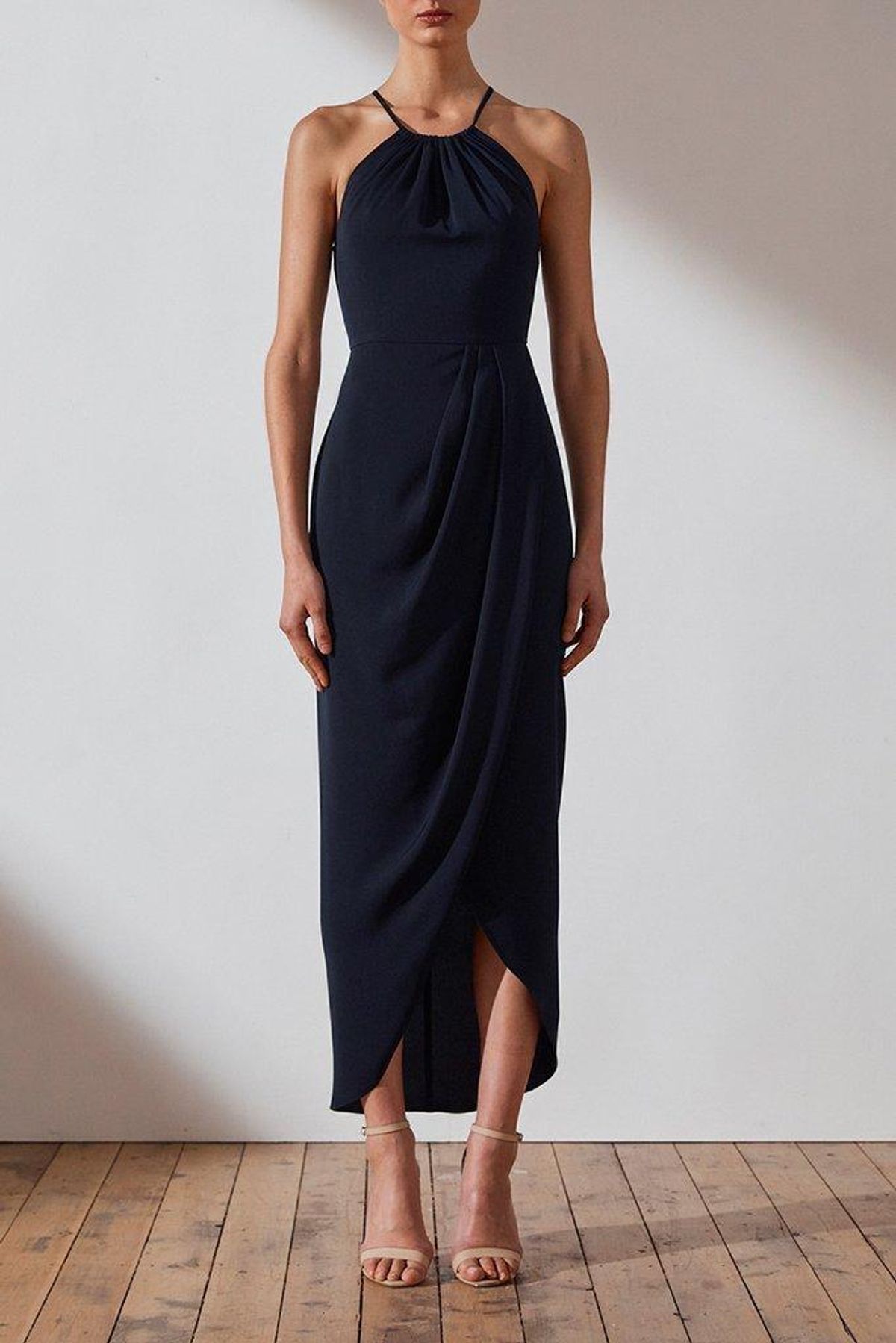 Shona Joy Core High Neck Ruched Dress - Navy - Size 10 - Bridesmaid - Cocktail - Image 1