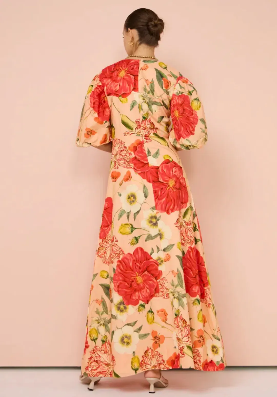 By Nicola Bolero Maxi Gathered Neckline Dress In Raspberry Punch Floral Size AU 8 for rent on The Volte - main image