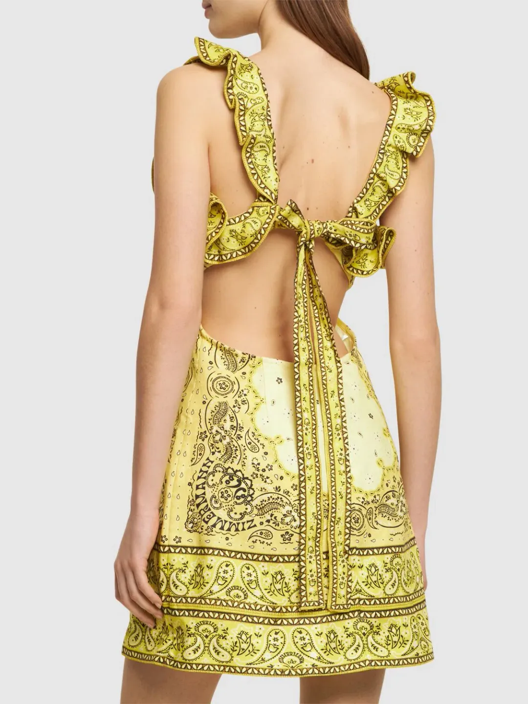 Zimmermann Matchmaker Frilled Mini Dress Yellow Bandana Size 1 / AU 10 for rent on The Volte - main image
