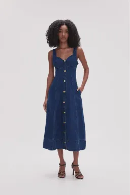 Aje May Denim Mini Dress in Dark Indigo Size AU 6 for rent on The Volte - image 1