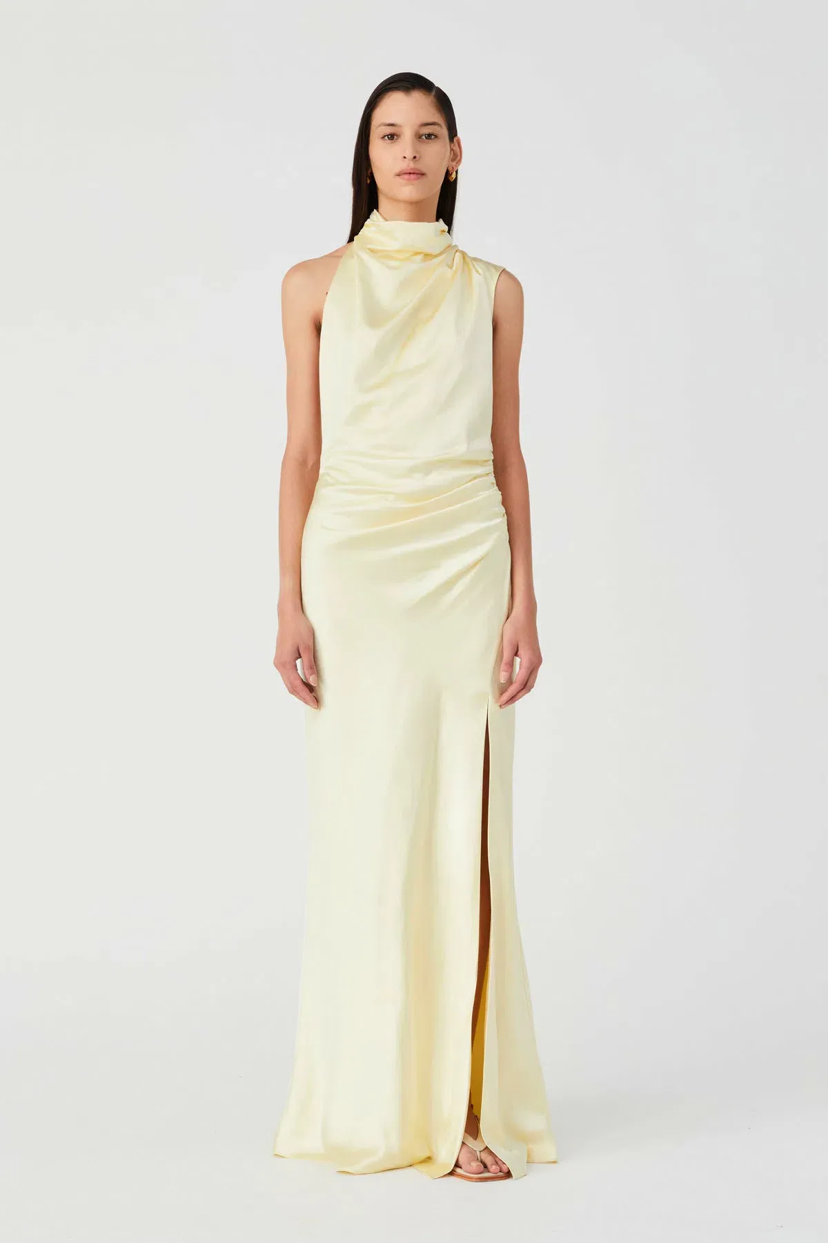 MISHA Costantina Satin Gown Soft Gold Size 8 - Image 1