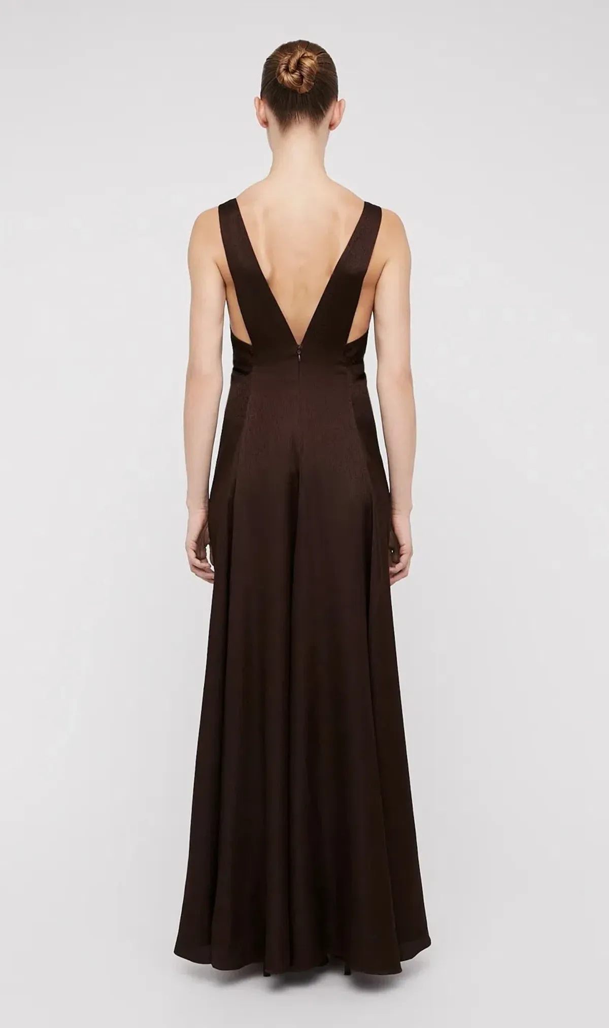 Scanlan Theodore Silk Jacquard Gown Chocolate Brown Size 12 - Image 3
