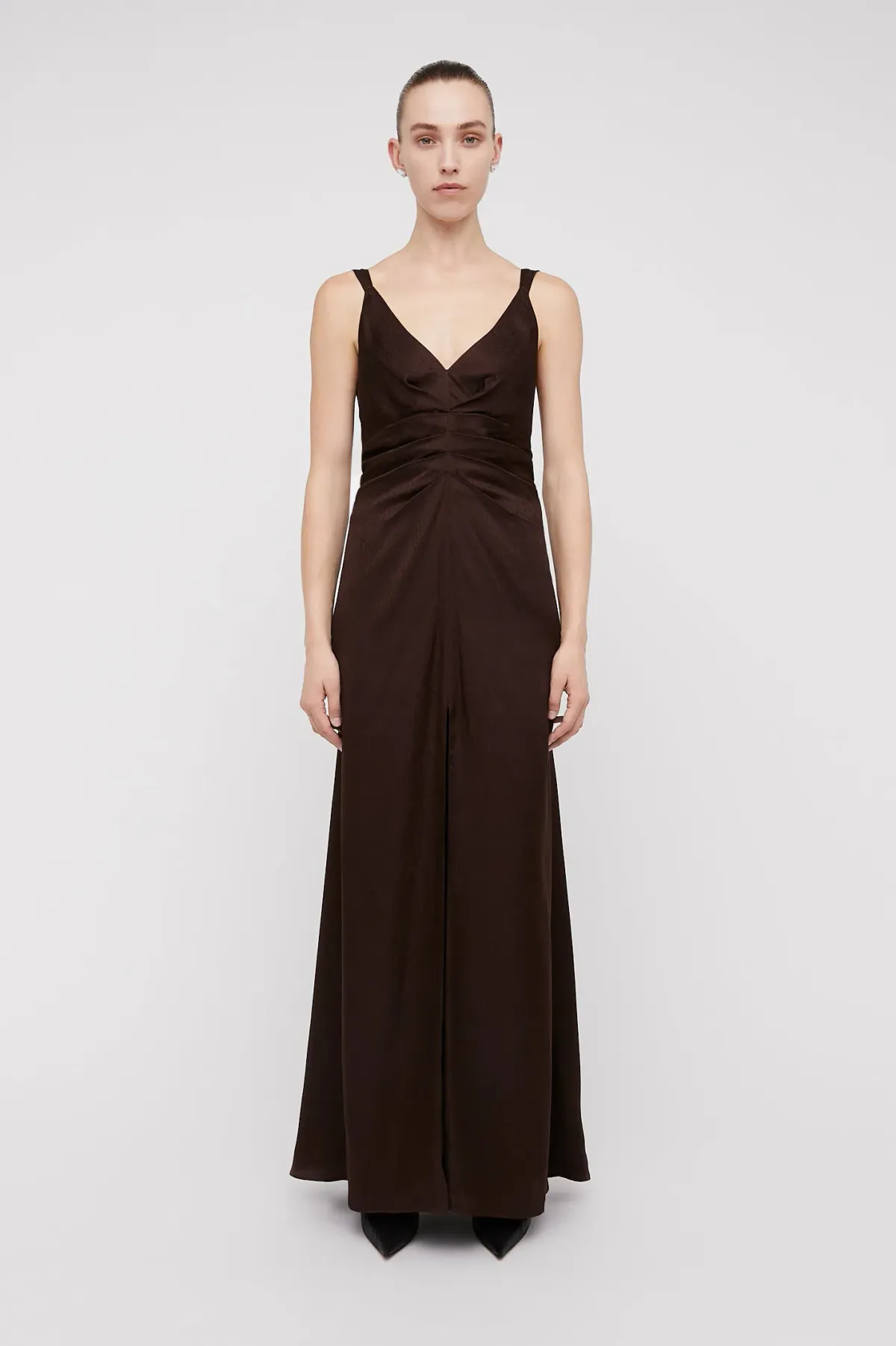 Scanlan Theodore Silk Jacquard Gown Chocolate Brown Size 12 for rent on The Volte - main image