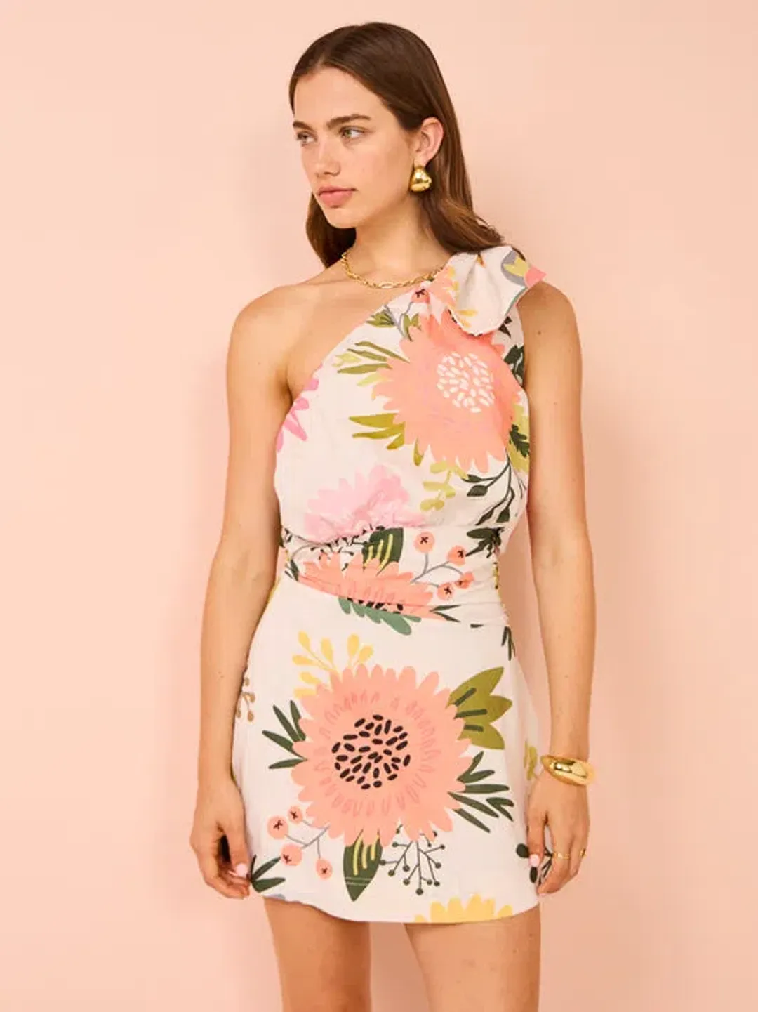 By Nicola Amelie One Shoulder Mini Dress In Potpourri Size 10 for rent on The Volte - main image