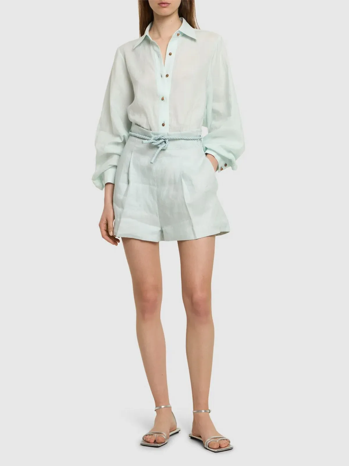 Zimmermann Natura Oversized Shirt in Size 0P / AU 6 and Short in Size 1 / AU 10 Set Mint for rent on The Volte - main image
