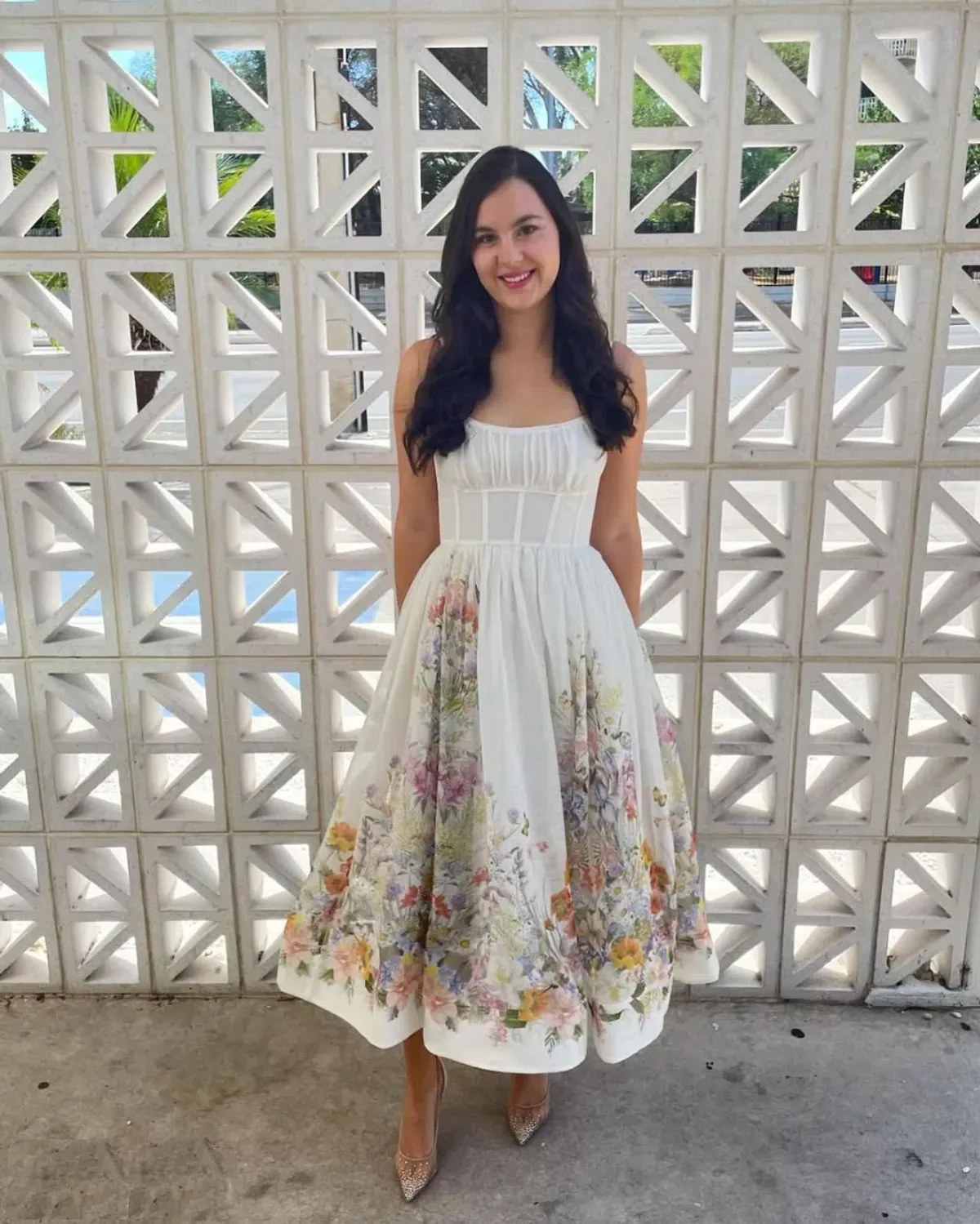 Zimmermann Natura Ruched Midi Dress Ivory Wild Flowers Size 1 / AU 10 - Image 1
