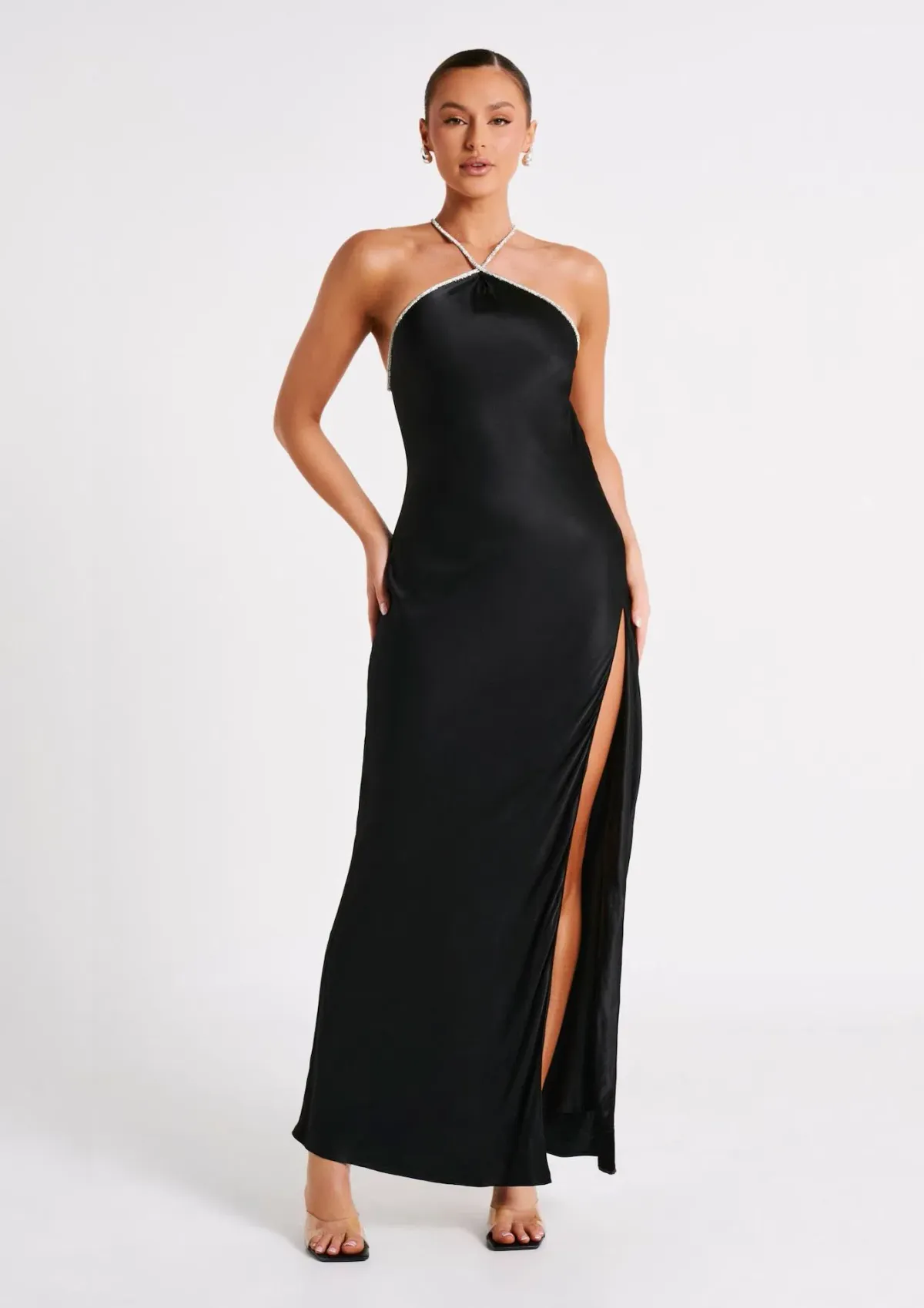 Meshki Louise Diamante Rope Maxi Dress in Black Size 8 for rent on The Volte - main image