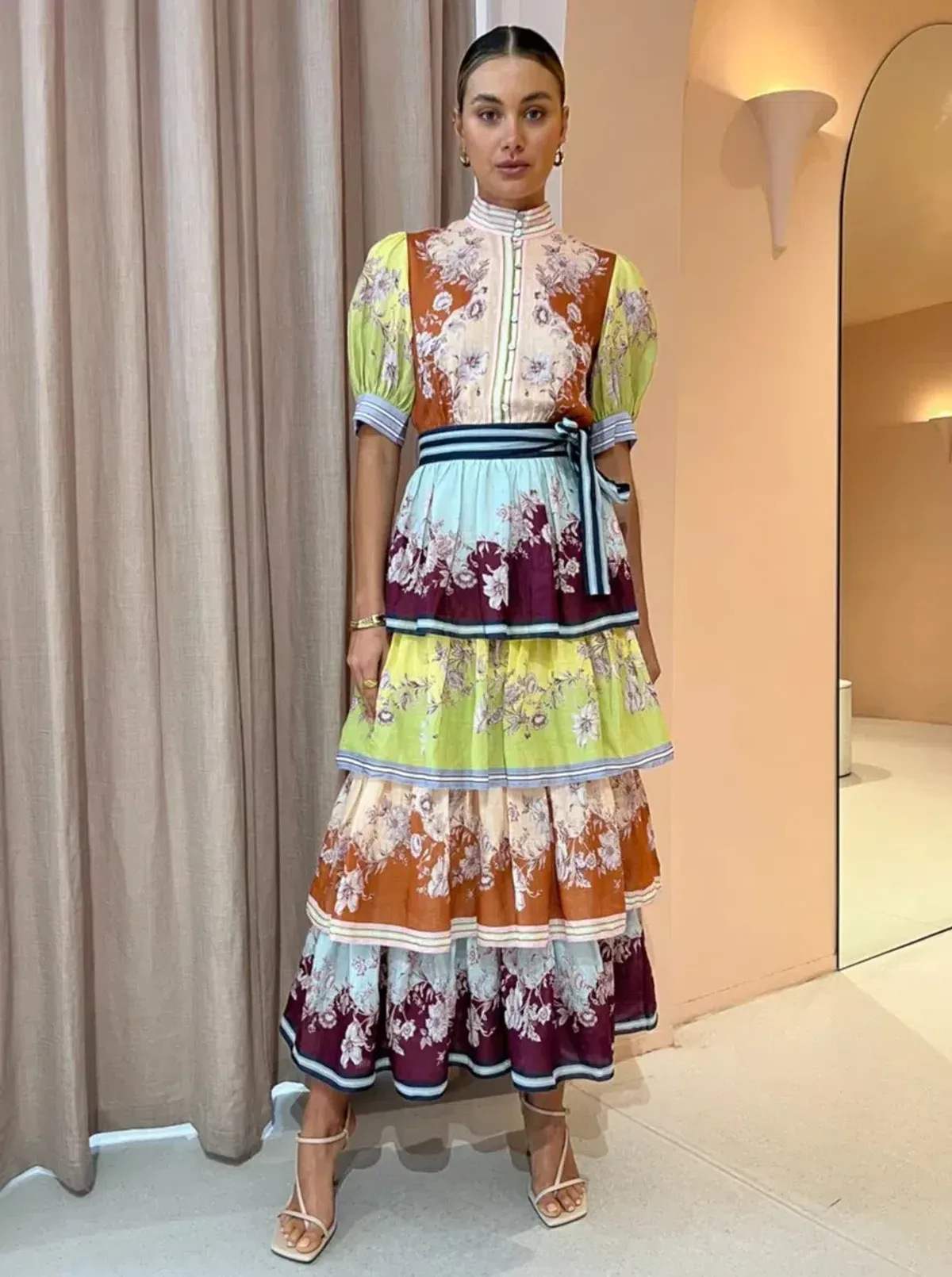 Alemais Marlow Frill Midi Dress in Multi Size 10 - Image 2